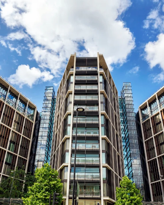 Residential block of flats undergoing major works, scaffolding and external refurbishment